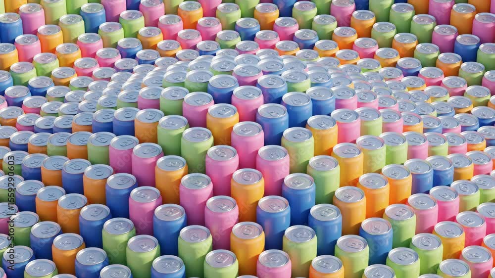 Aufkleber colorful 3d beverage cans forming dynamic wavy surface in seamless loop animation for abstract motio