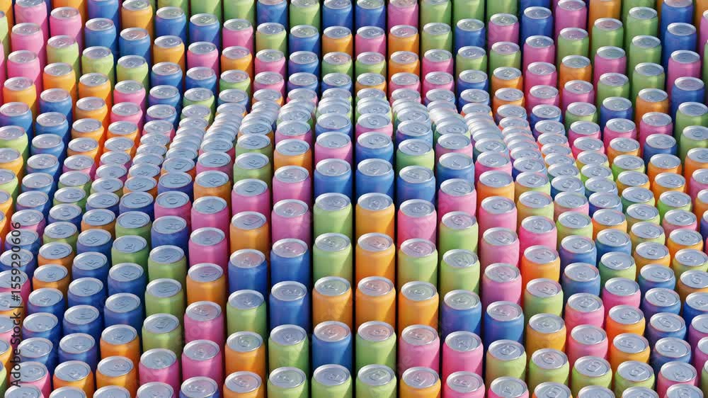 Poster vibrant multicolored 3d cans undulating in wave-like pattern across animated surface. abstract seaml