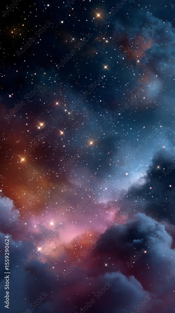 Wall mural beautiful cosmic background filled with stars and clouds in deep space during the night