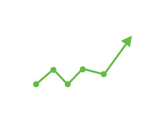 green business arrow rising up with dots followed by line graph going down, color full Green Line Graph Showing Positive Growth Trend, trading profit, economic boom, business growth. line graph upward