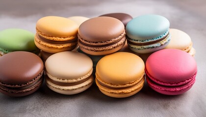 Obraz premium colorful macarons arranged beautifully on a textured surface showcasing a variety of hues and flavors