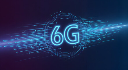 6G Network Technology - Abstract Concept with Digital Data Streams and Circuitry