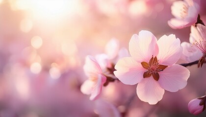 delicate pink flowers blooming in soft focus background