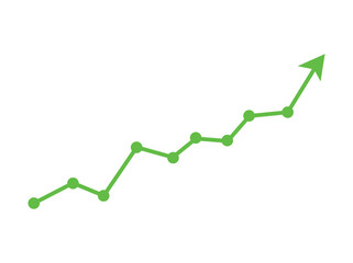 green business arrow rising up with dots followed by line graph going down, color full Green Line Graph Showing Positive Growth Trend, trading profit, economic boom, business growth. line graph upward