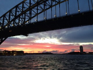 Stunning sunset under the Sydney harbour bridge 