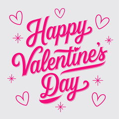 Obraz premium Vibrant Valentine's Day design featuring bold pink script typography surrounded by hand-drawn hearts and starburst sparkles on a light gray background.Untitled
