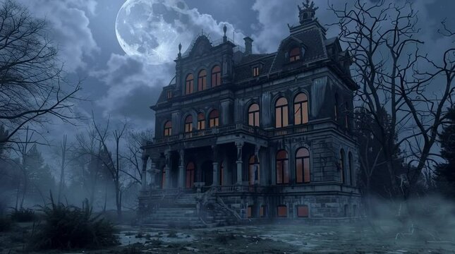 Haunted house spooky mansion background for halloween scary night full moon creepy scene wallpaper hd wallpaper