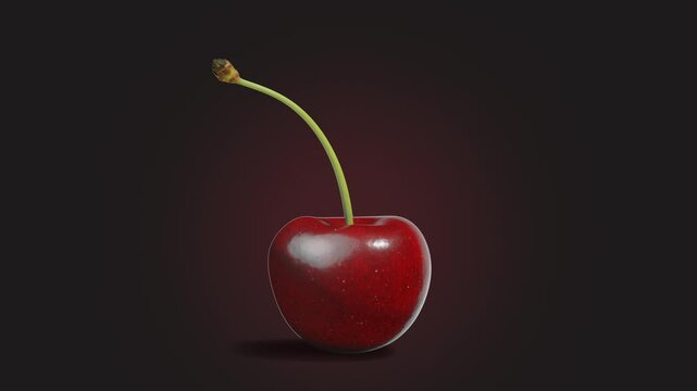 Fresh cherry, looped rotation, black background, 4k