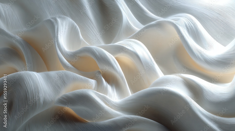 Poster Silky white fabric elegantly swirling and catching light, creates a mesmerizing optical illusion that evokes calm and serenity