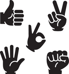 Fototapeta premium Collection of stylized hand gestures representing approval, peace, okay, counting, and agreement concepts.