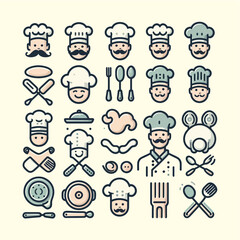 Set of Cartoon Chef Logos in Fun and Playful Style

