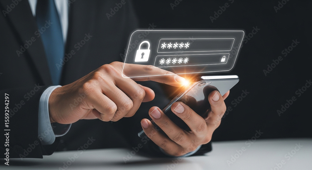 Poster mobile security login password authentication two factor authorization data protection cyber securit