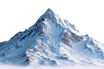 3D illustration of a snow-capped mountain, showcasing its rugged peaks and serene beauty against a clean white background, perfect for nature and adventure themes.