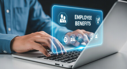 Employee benefits online portal access and management via laptop for hr and employees today now always