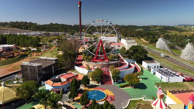 Drone view of Hopi Hari amusement park - Serra Azul Tourist District - Vinhedo, S&atilde;o Paulo, Brazil