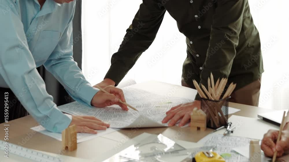 Aufkleber professional engineer measuring the blueprint. professional engineer working architectural project a