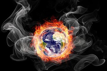 Earth burning in flames concept of global warming and catastrophe. This image elements furnished by NASA