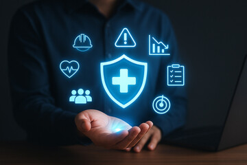 Health safety security insurance concept digital protection risk management technology solution 100