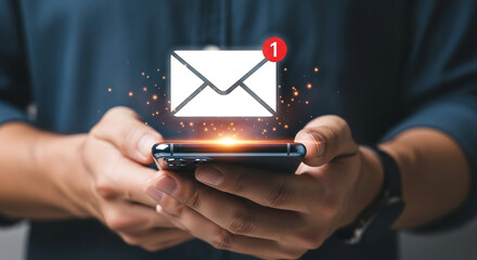 New email notification on smartphone concept receiving message digital communication marketing business 100