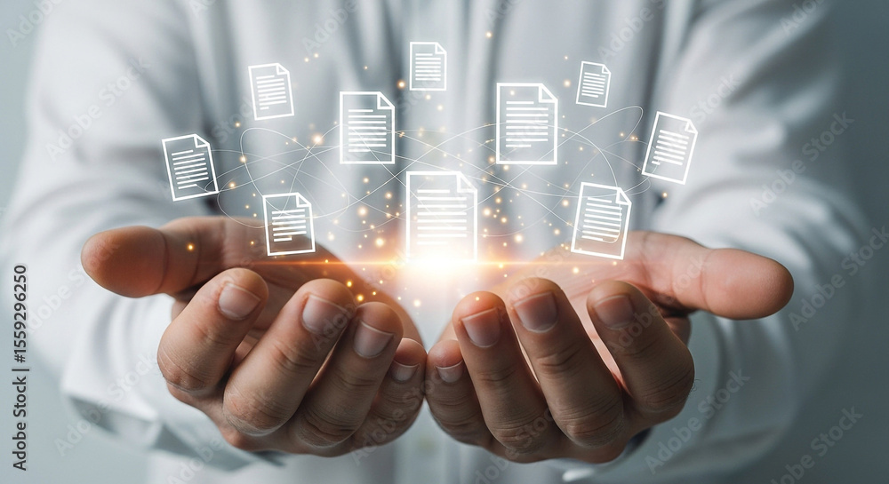 Poster document management system concept for digital transformation and data storage solutions online clou