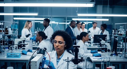 Diverse Team of Scientists Collaborating in a Modern Laboratory