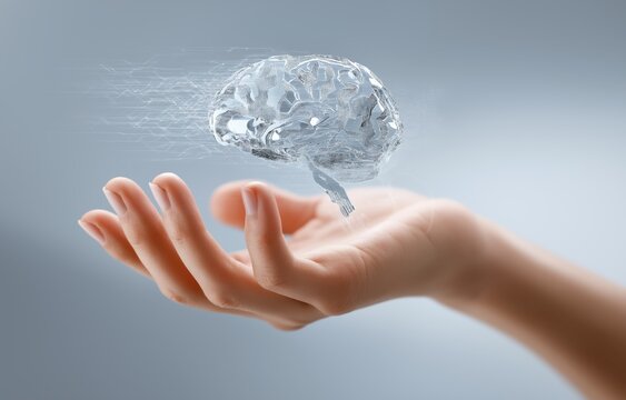 Innovative brain interface technology enhancing healthcare and cognitive performance demonstration with hand representation