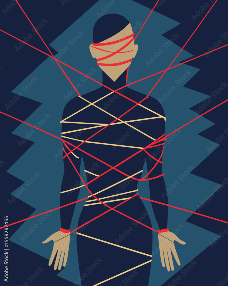 Poster the strings of control wrapped tightly around the body of the victim leaving them powerless to resis