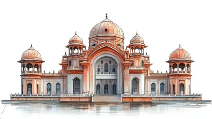 Obraz premium A grand architectural structure with multiple domes and intricate designs. The building features a blend of traditional and modern styles, set against a black background.