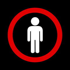 Man with thick circle around him as metaphor for male loneliness epidemic, social disconnection or safe zone. Avoidance, isolation and defense. Vector illustration.
