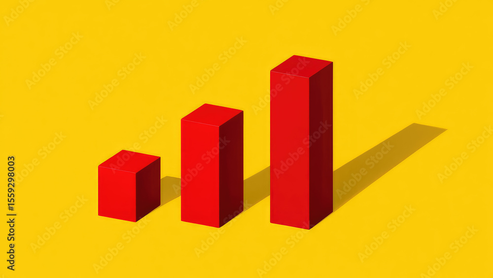Aufkleber isometric red bar graph on yellow background showcasing business growth and statistical data, repres