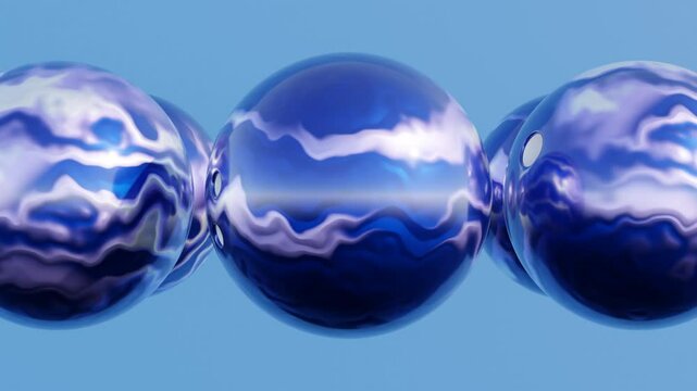 Colorful 3D bowling balls spinning continuously in dynamic circular motion on a vivid blue background. This fun and energetic seamless loop animation is ideal for sports-themed projects, social media 