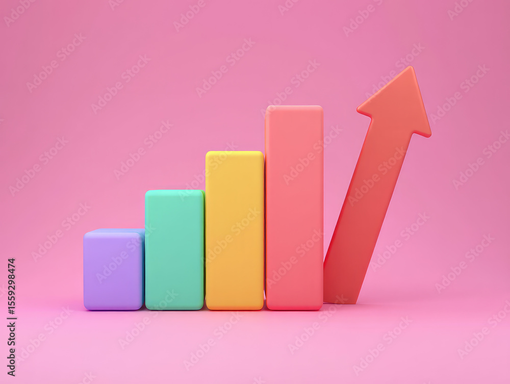 Aufkleber colorful bar graph with upward arrow on pink background displaying growth and progress in business a