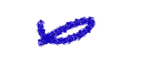 Abstract blue crayon scribble shape resembling a fish or curved loop, hand-drawn icon isolated on white background, ideal for motion concept, abstract marker, or creative graphic art

