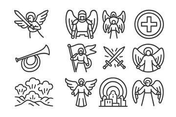 Angelic icon set with symbols of protection and peace