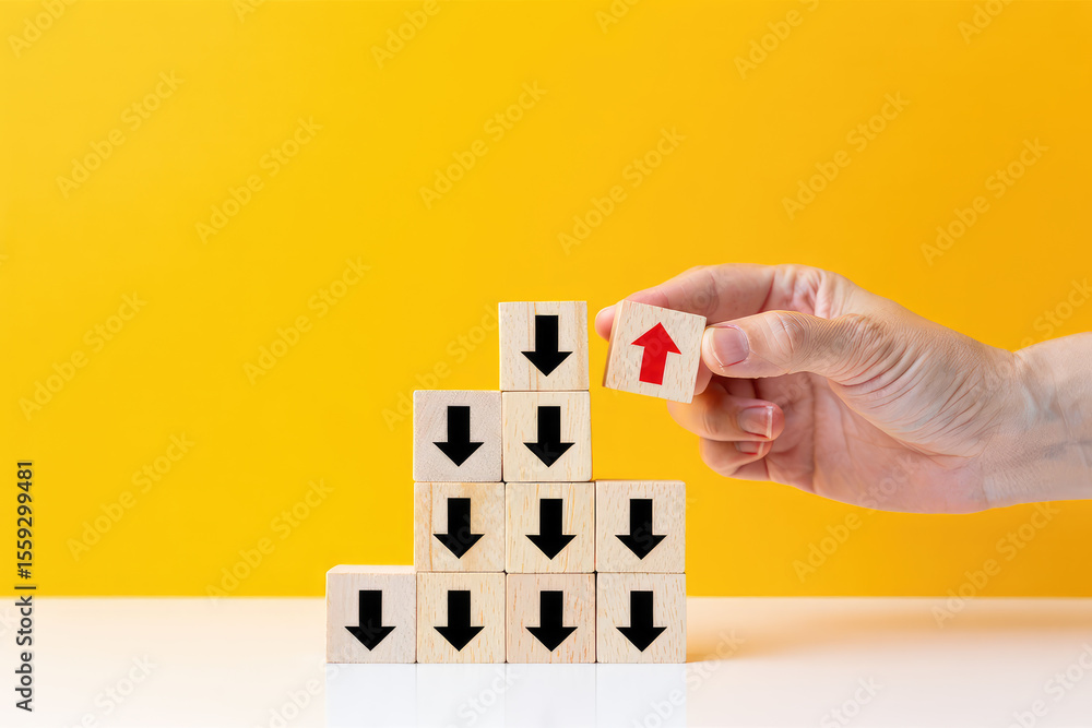 Poster conceptual image of turning the tide with wooden blocks, representing a shift from negative to posit