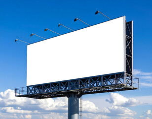 blank billboard mockup on blue sky background