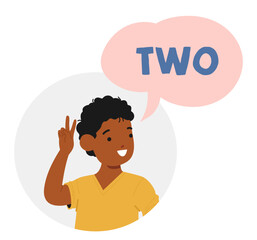 African American preschool boy cartoon character counting two round portrait number learning design