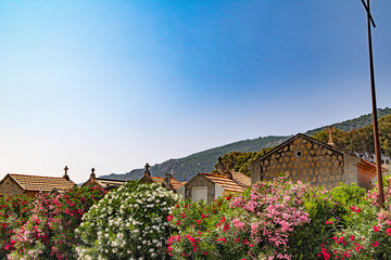Ajaccio coastline and beach and sanguinaires archipel in Corsica mediterranean sea