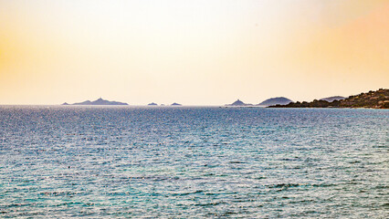 Obraz premium Ajaccio coastline and beach and sanguinaires archipel in Corsica mediterranean sea