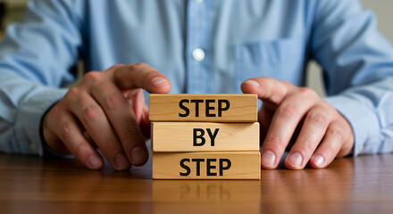 Step by step guide wooden blocks concept for business success and strategy planning and problem solving