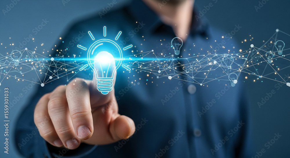 Poster innovative ideas concept with light bulb and network connection for business and technology solution