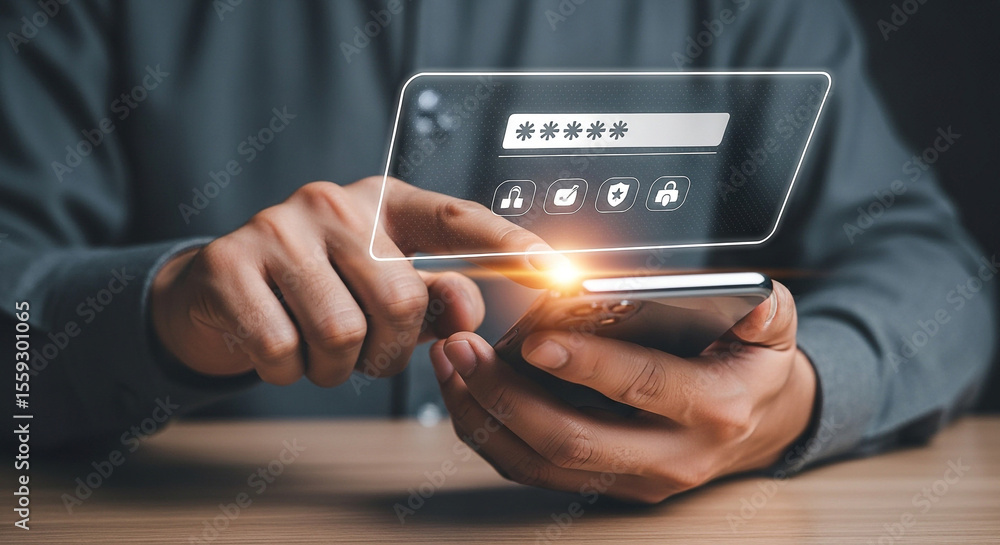 Poster mobile phone security password entering login authentication data protection privacy access control