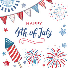 4th of july independence day background, painted us flag. hand drawn american flag. transparent png and vector illustration.
