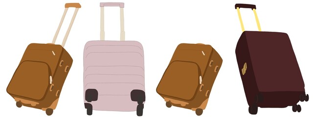 キャリー　旅行　趣味　イラスト　茶色　白　薄紫　4セット
