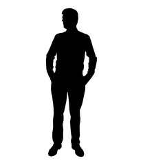 Silhouette of businessman standing, hands in pockets.  Vector illustration