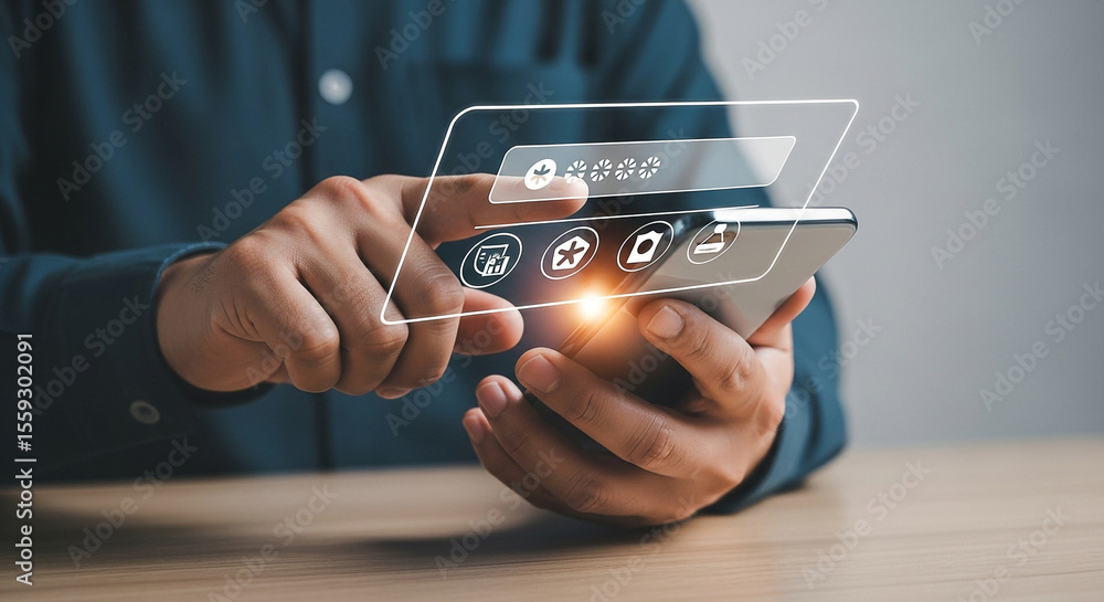Poster mobile phone security authentication password protection data privacy app access authorization conce