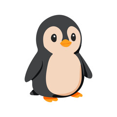 A cute cartoon penguin with a big smile on its face. The penguin is standing on its two legs and looking at the camera