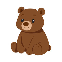 A cartoon bear is sitting on a white background. The bear is smiling and he is happy