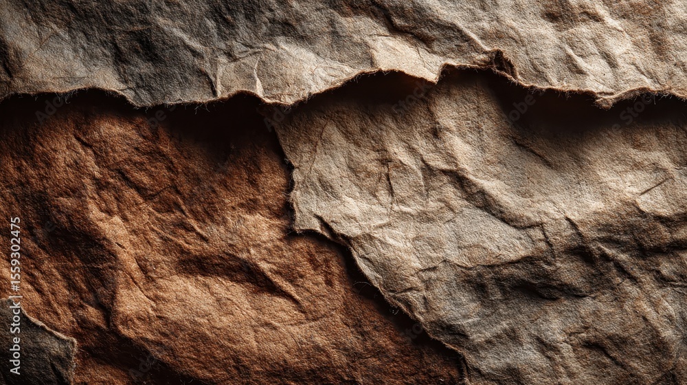 Poster torn and crumpled parchment texture background displaying a rugged and vintage surface for creative 