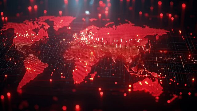 Global Connectivity Represented Through a Digital World Map With Red Dots Highlighting Locations